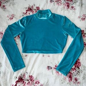 Los Angeles Apparel Velvet Cropped Long Sleeve Mockneck Top